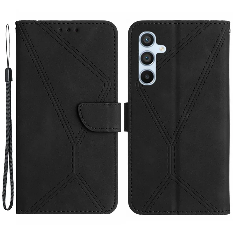 HT05 For Samsung Galaxy A25 5G (Global) (161.0 x 76.5 x 8.3mm) PU Leather Phone Case Skin-touch Stand Wallet Imprinted Line Cover - Black