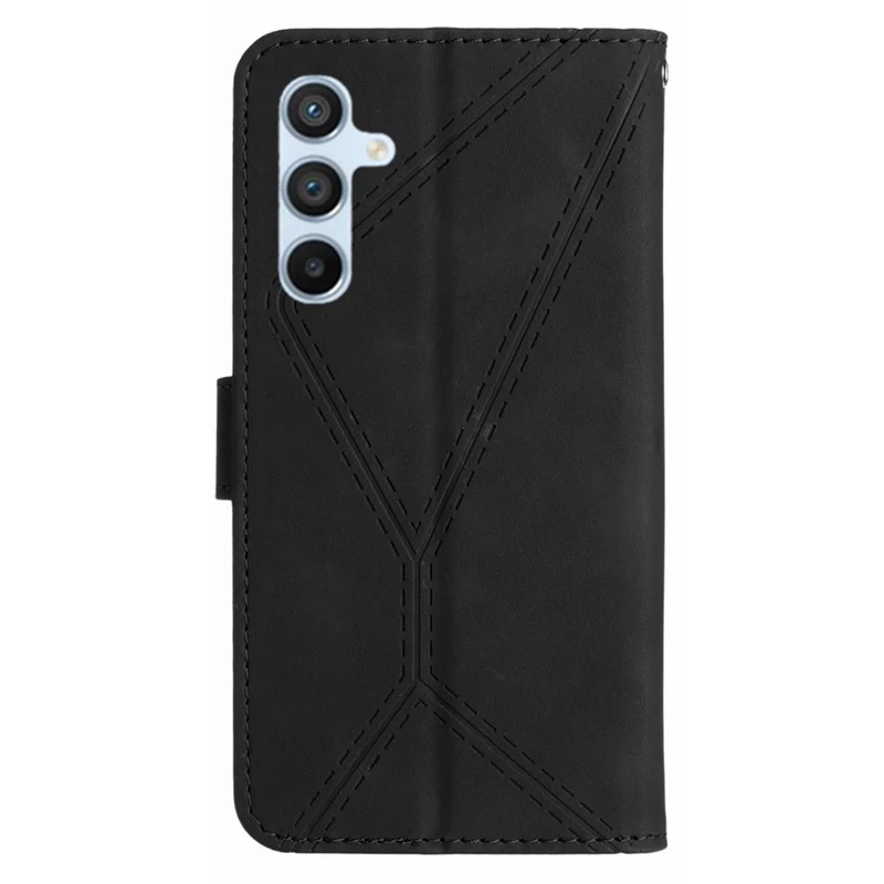 HT05 For Samsung Galaxy A25 5G (Global) (161.0 x 76.5 x 8.3mm) PU Leather Phone Case Skin-touch Stand Wallet Imprinted Line Cover - Black