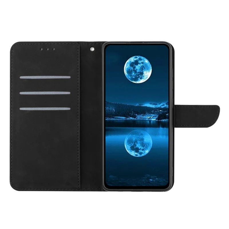 HT05 For Samsung Galaxy A25 5G (Global) (161.0 x 76.5 x 8.3mm) PU Leather Phone Case Skin-touch Stand Wallet Imprinted Line Cover - Black