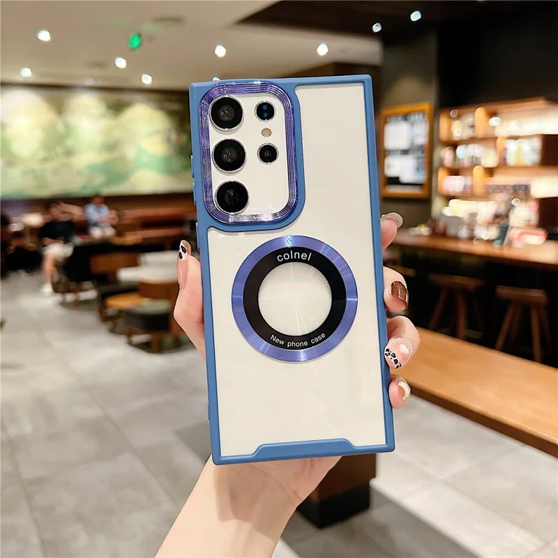 Magnetic Case for Samsung Galaxy S23 Ultra , PC + TPU Dual-Layer Design Protective Phone Cover - Blue