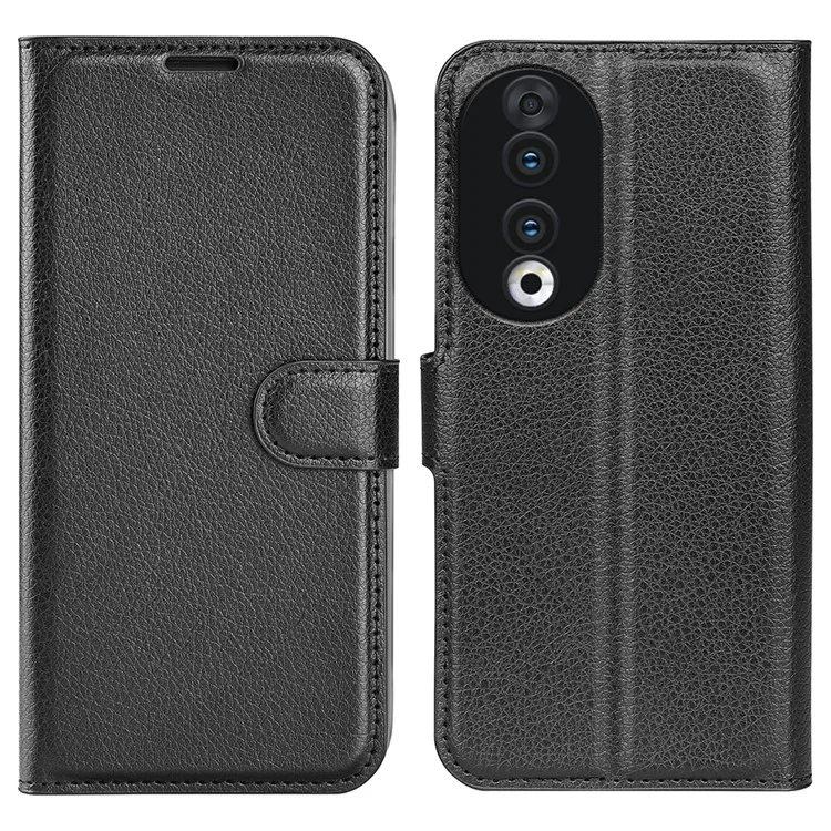 For Honor 90 Portefeuille Texture Litchi Coque de téléphone Debout Étui en cuir PU pour téléphone portable - Noir