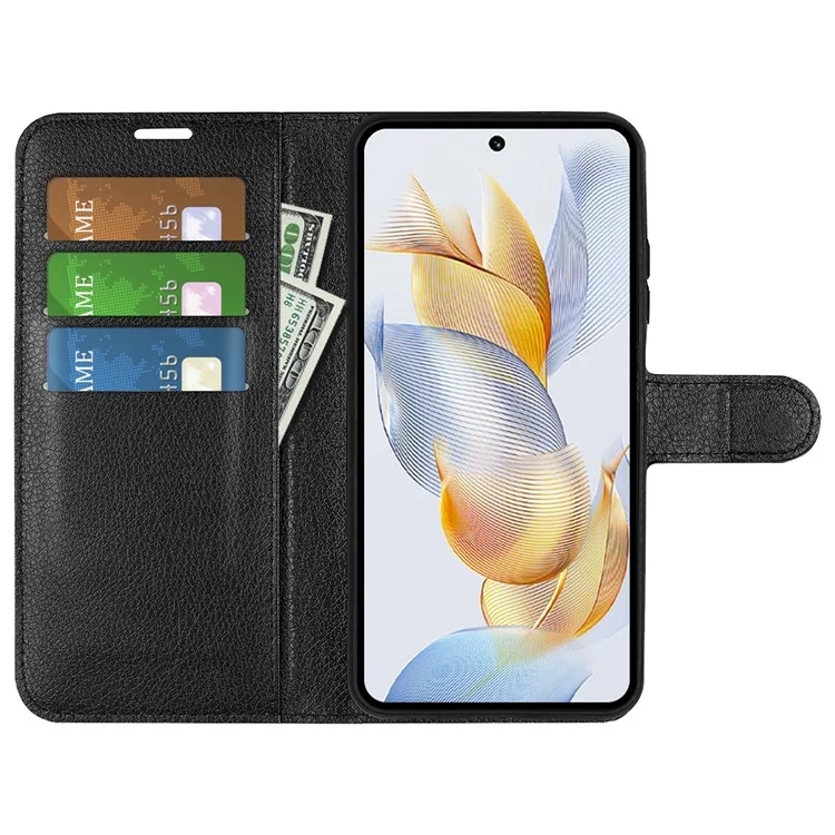 For Honor 90 Portefeuille Texture Litchi Coque de téléphone Debout Étui en cuir PU pour téléphone portable - Noir
