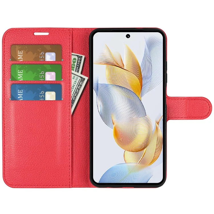 For Honor 90 Wallet Litchi Texture Shell Phone Cover Stand Mobile Phone PU Leather Case - Red