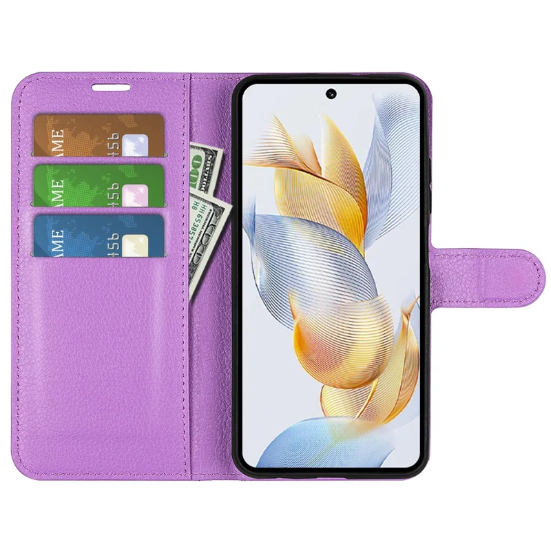 For Honor 90 Wallet Litchi Texture Shell Phone Cover Stand Mobile Phone PU Leather Case - Purple