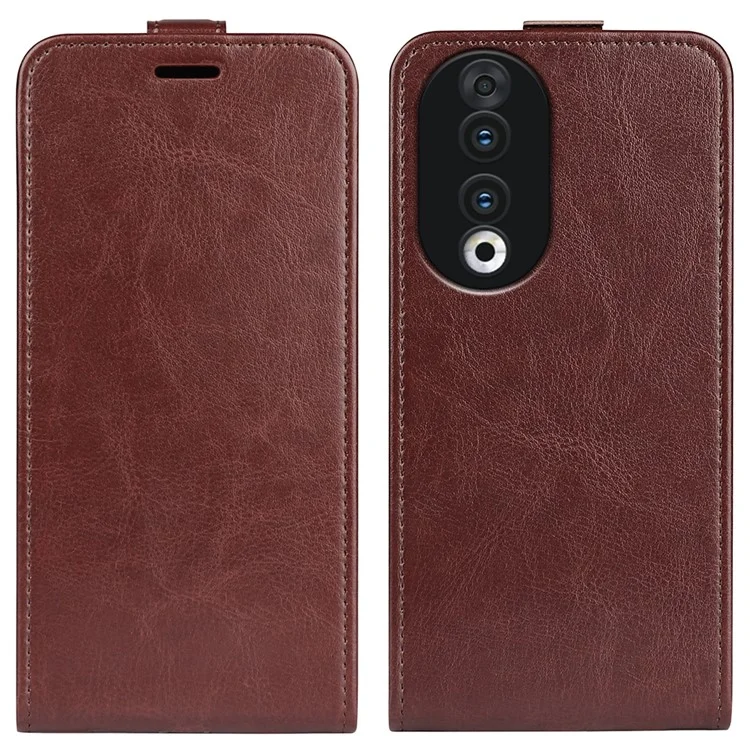 Para Honor 90 TPU+PU Leather Phone Shell Vertical Flip Case Mobile Phone Cover com Slots para Cartões - Marrom