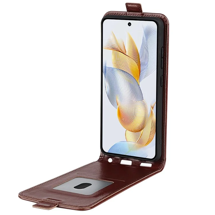 Para Honor 90 TPU+PU Leather Phone Shell Vertical Flip Case Mobile Phone Cover com Slots para Cartões - Marrom