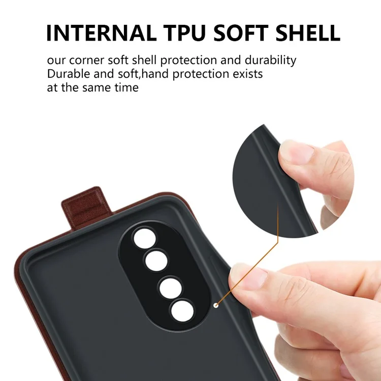 Para Honor 90 TPU+PU Leather Phone Shell Vertical Flip Case Mobile Phone Cover com Slots para Cartões - Marrom
