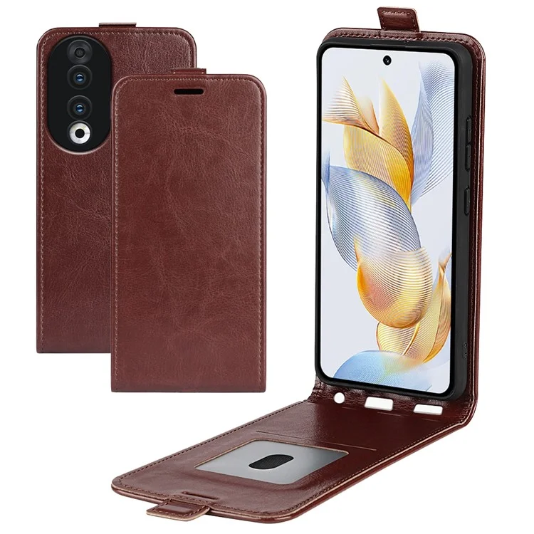 Para Honor 90 TPU+PU Leather Phone Shell Vertical Flip Case Mobile Phone Cover com Slots para Cartões - Marrom