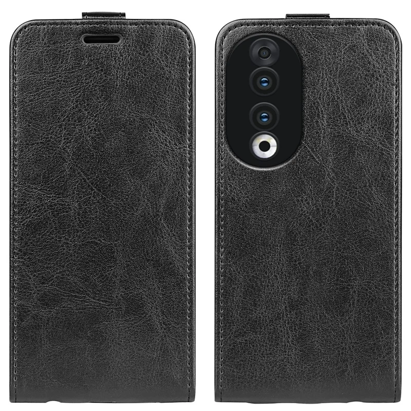 For Honor 90 TPU+PU Leather Phone Shell Vertical Flip Case Mobile Phone Cover with Card Slots - Black