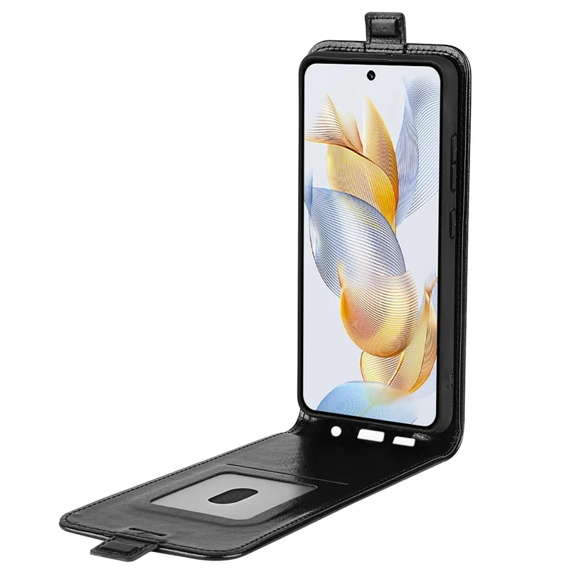 For Honor 90 TPU+PU Leather Phone Shell Vertical Flip Case Mobile Phone Cover with Card Slots - Black