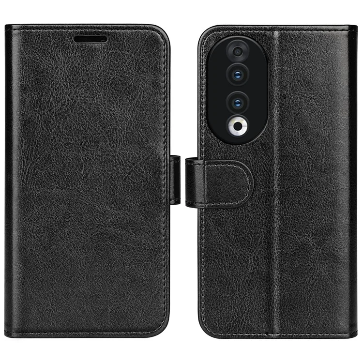 For Honor 90 PU Leather Shell Stand Cover Crazy Horse Texture Wallet Flip Phone Case - Black