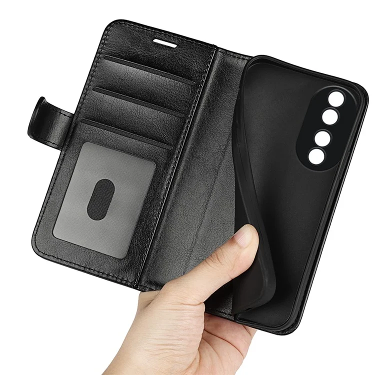 For Honor 90 PU Leather Shell Stand Cover Crazy Horse Texture Wallet Flip Phone Case - Black