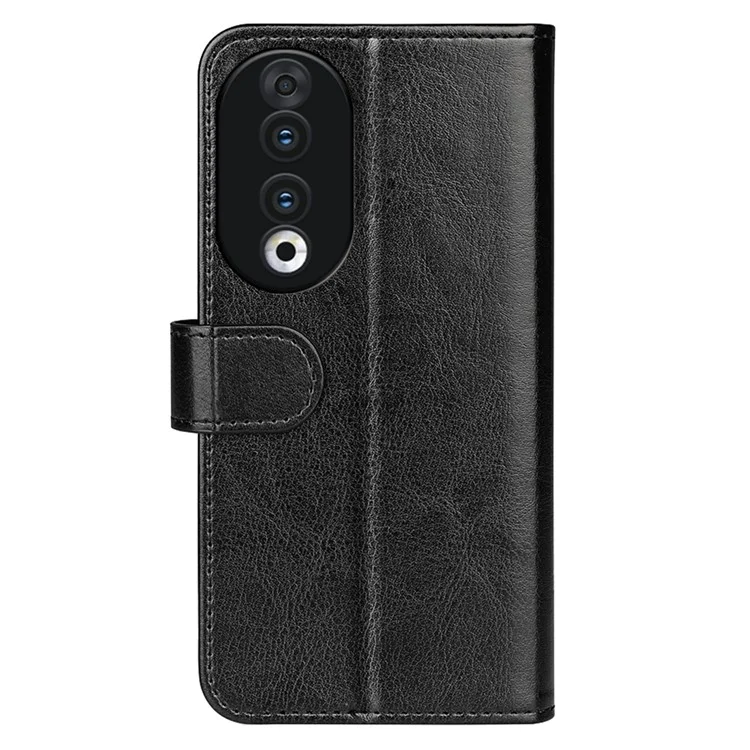 For Honor 90 PU Leather Shell Stand Cover Crazy Horse Texture Wallet Flip Phone Case - Black