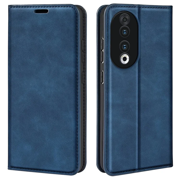 For Honor 90 Carteira Flip Case Pele de Celular Skin-touch Stand à prova de choque Capa de Couro PU - Azul