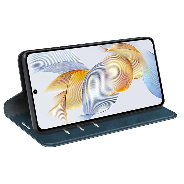 For Honor 90 Carteira Flip Case Pele de Celular Skin-touch Stand à prova de choque Capa de Couro PU - Azul
