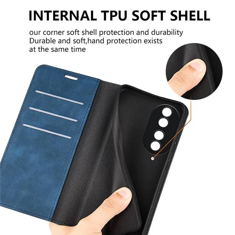 For Honor 90 Carteira Flip Case Pele de Celular Skin-touch Stand à prova de choque Capa de Couro PU - Azul