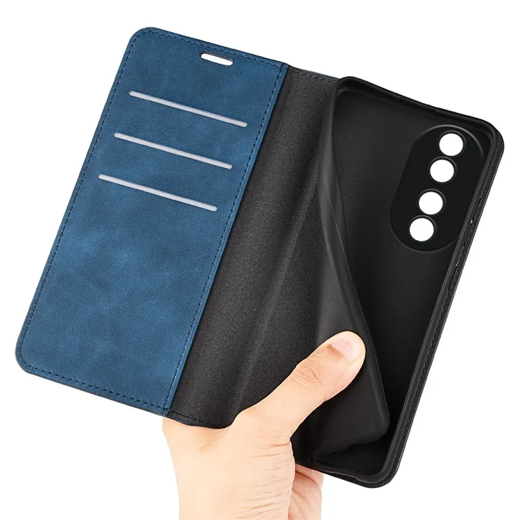 For Honor 90 Carteira Flip Case Pele de Celular Skin-touch Stand à prova de choque Capa de Couro PU - Azul