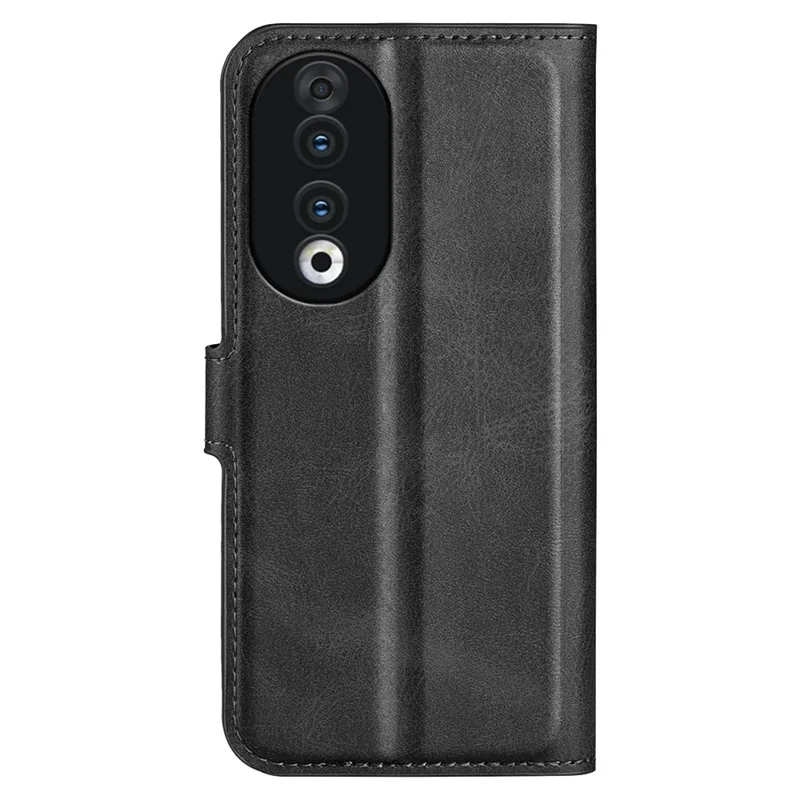 For Honor 90 Phone Shell Calf Texture Leather Cover Stand Wallet Square Magnetic Closure Case - Black