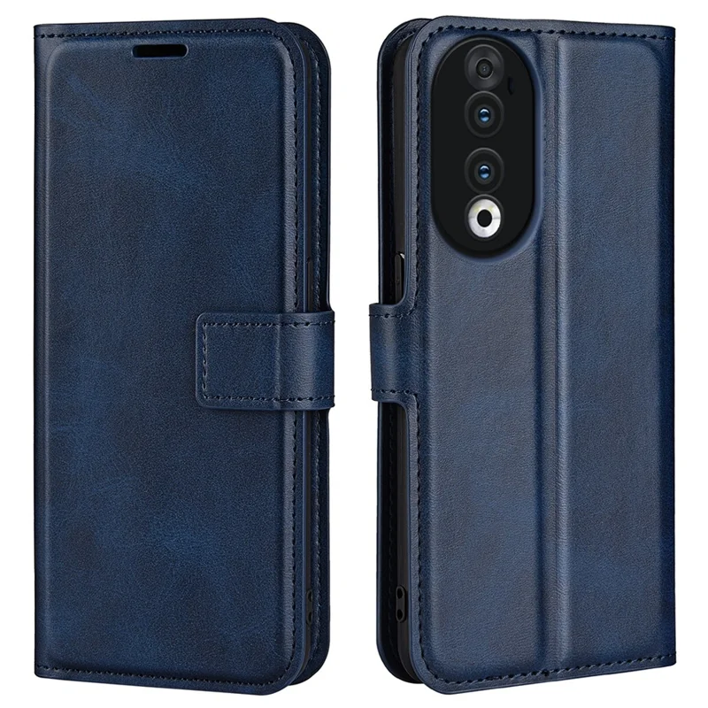 For Honor 90 Phone Shell Calf Texture Leather Cover Stand Wallet Square Magnetic Closure Case - Blue