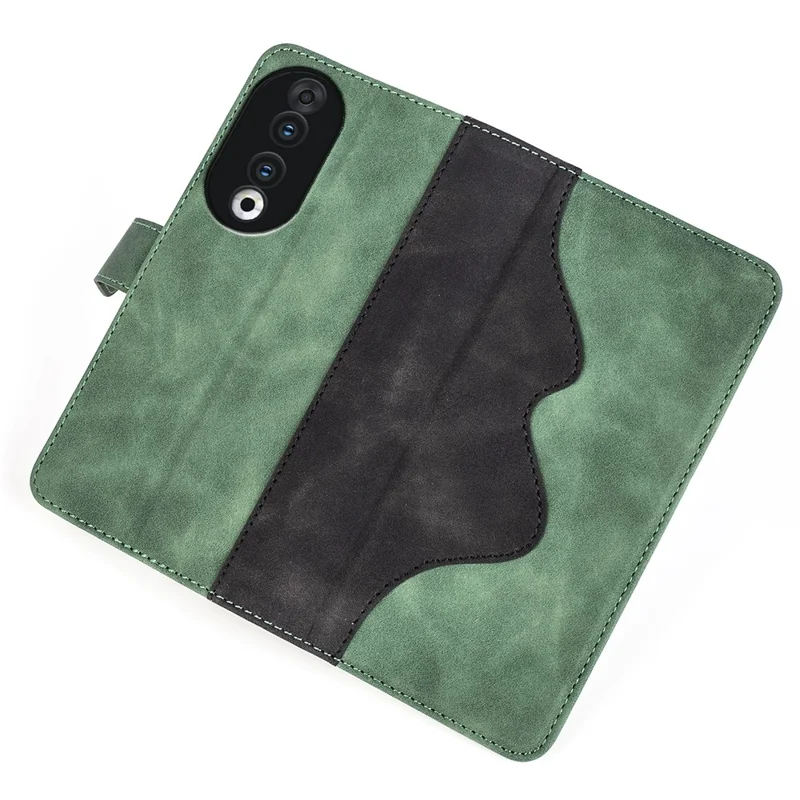 For Honor 90 PU Leather Wallet Phone Cover Dual-color Splicing Stand Cell Phone Case - Green