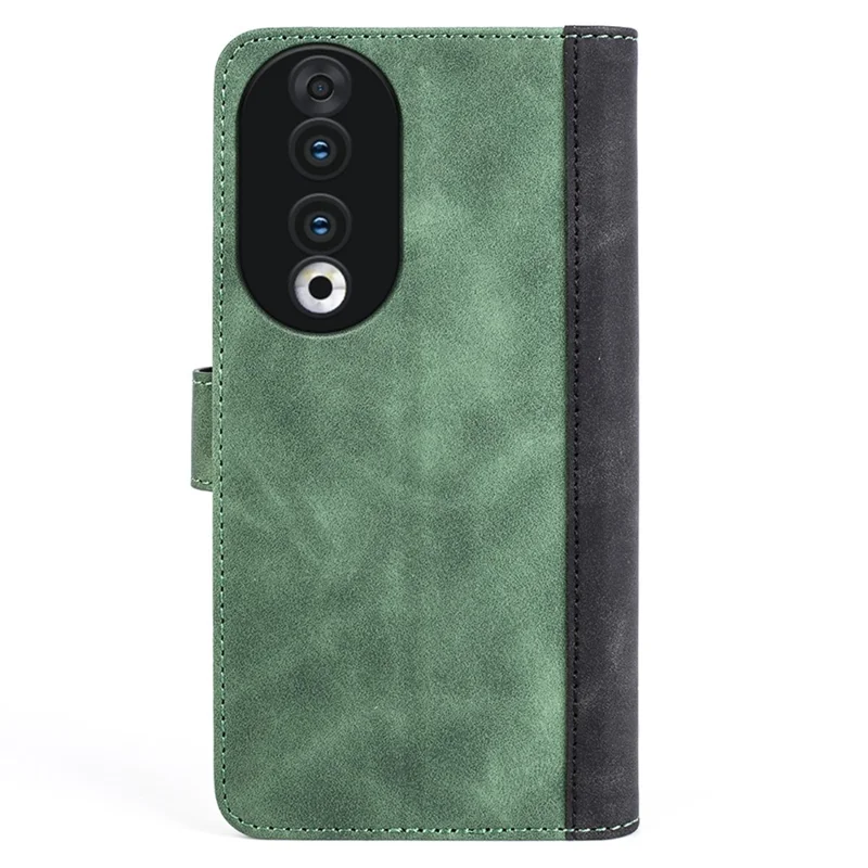 For Honor 90 PU Leather Wallet Phone Cover Dual-color Splicing Stand Cell Phone Case - Green