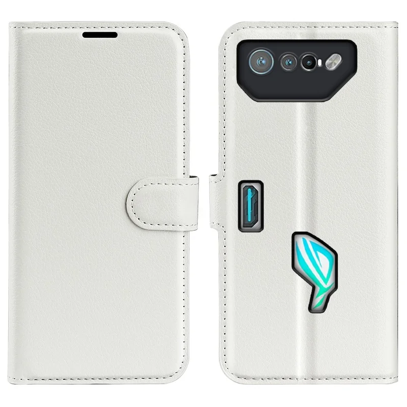 Custodia per telefono con texture Litchi per Asus ROG Phone 7 5G, Custodia Wallet Cover Stand in pelle PU - Bianco