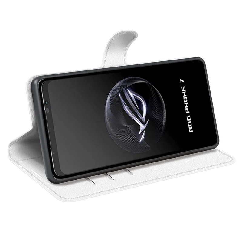 Custodia per telefono con texture Litchi per Asus ROG Phone 7 5G, Custodia Wallet Cover Stand in pelle PU - Bianco