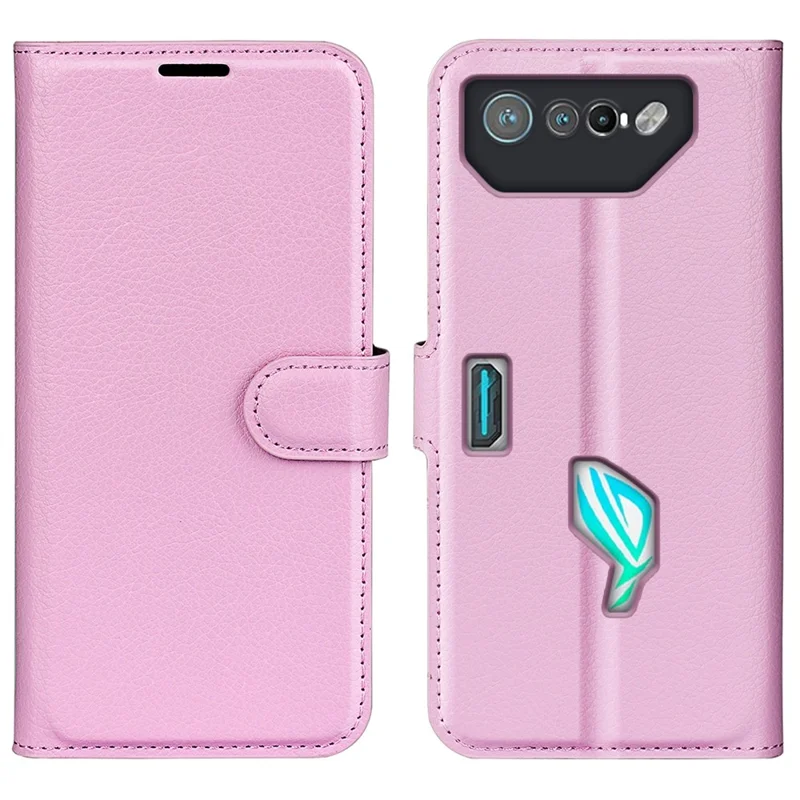 Litchi Texture Phone Case for Asus ROG Phone 7 5G , Wallet Phone Cover Stand PU Leather Shell - Pink