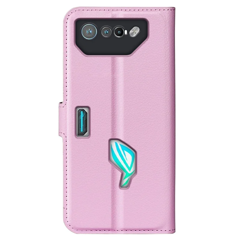 Litchi Texture Phone Case for Asus ROG Phone 7 5G , Wallet Phone Cover Stand PU Leather Shell - Pink