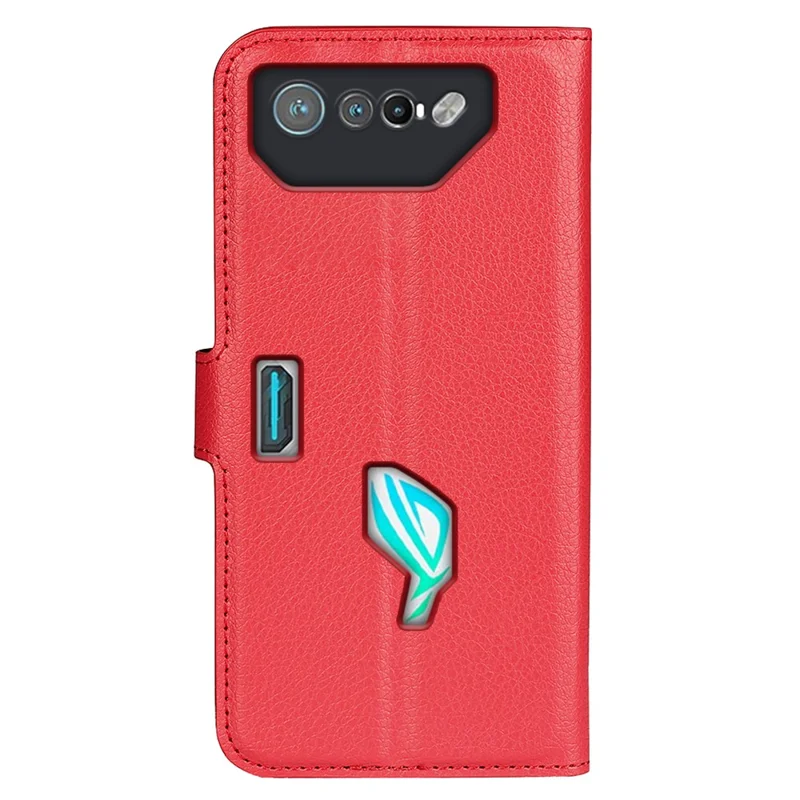 Coque de téléphone à texture de litchi pour Asus ROG Phone 7 5G, étui portefeuille avec support en cuir PU - Rouge