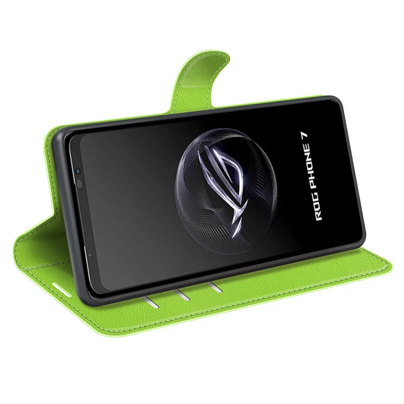 Custodia per telefono con texture Litchi per Asus ROG Phone 7 5G, Cover a portafoglio con supporto in pelle PU - Verde