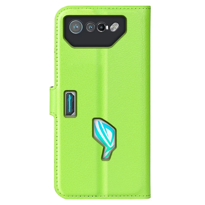 Custodia per telefono con texture Litchi per Asus ROG Phone 7 5G, Cover a portafoglio con supporto in pelle PU - Verde