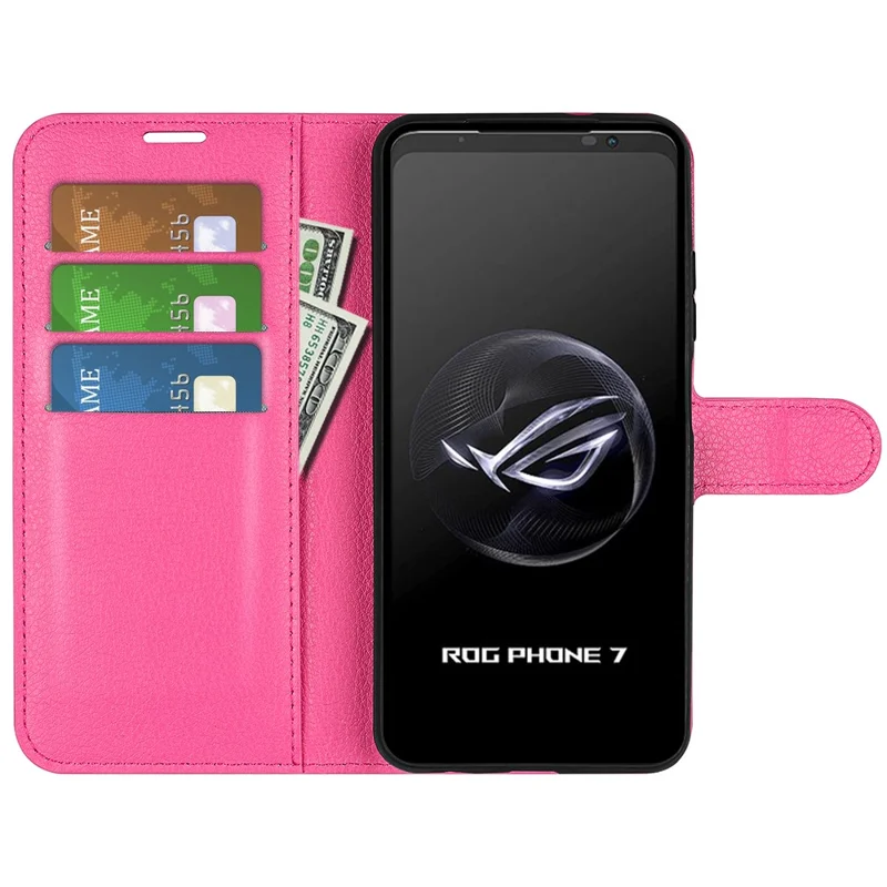 Чехол для телефона с текстурой личи для Asus ROG Phone 7 5G, чехол-кошелек со складной подставкой из искусственной кожи - Роза