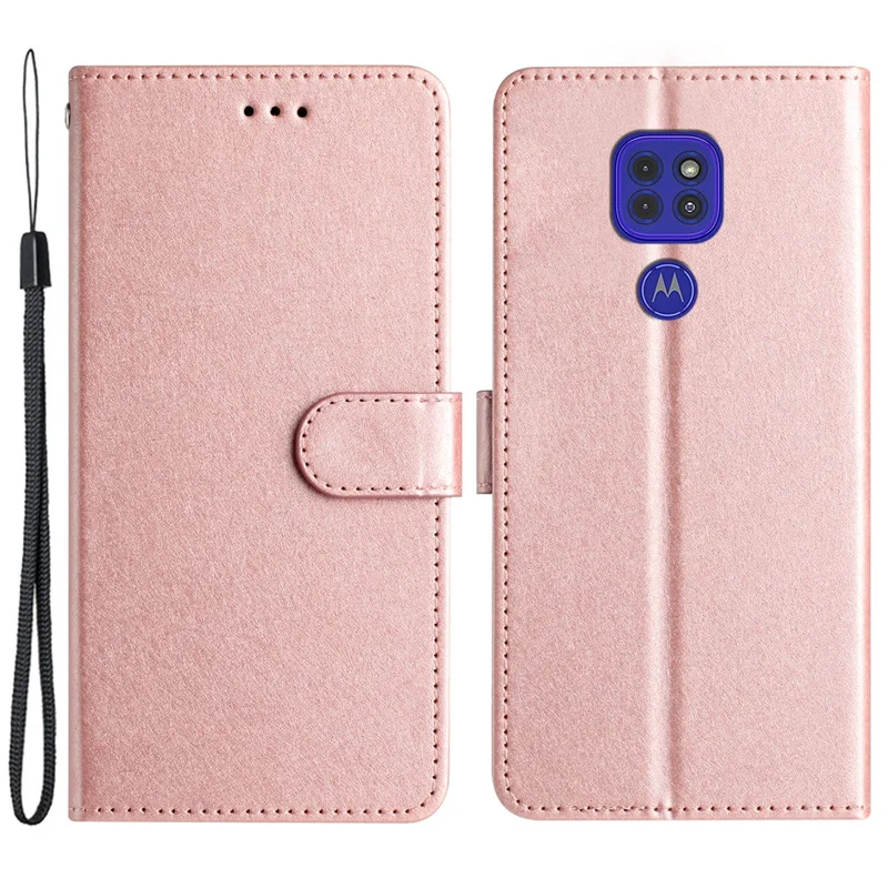 For Motorola Moto G9 (India) / G9 Play / E7 Plus Drop Resistant PU Leather Wallet Stand Silk Texture Flip Phone Case - Rose Gold