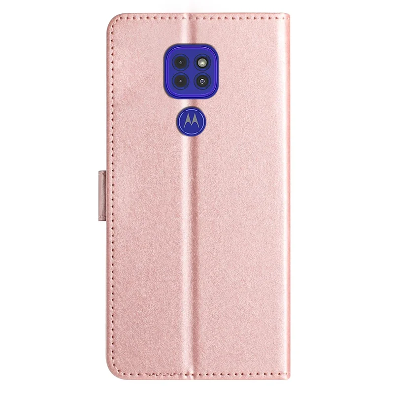 For Motorola Moto G9 (India) / G9 Play / E7 Plus Drop Resistant PU Leather Wallet Stand Silk Texture Flip Phone Case - Rose Gold