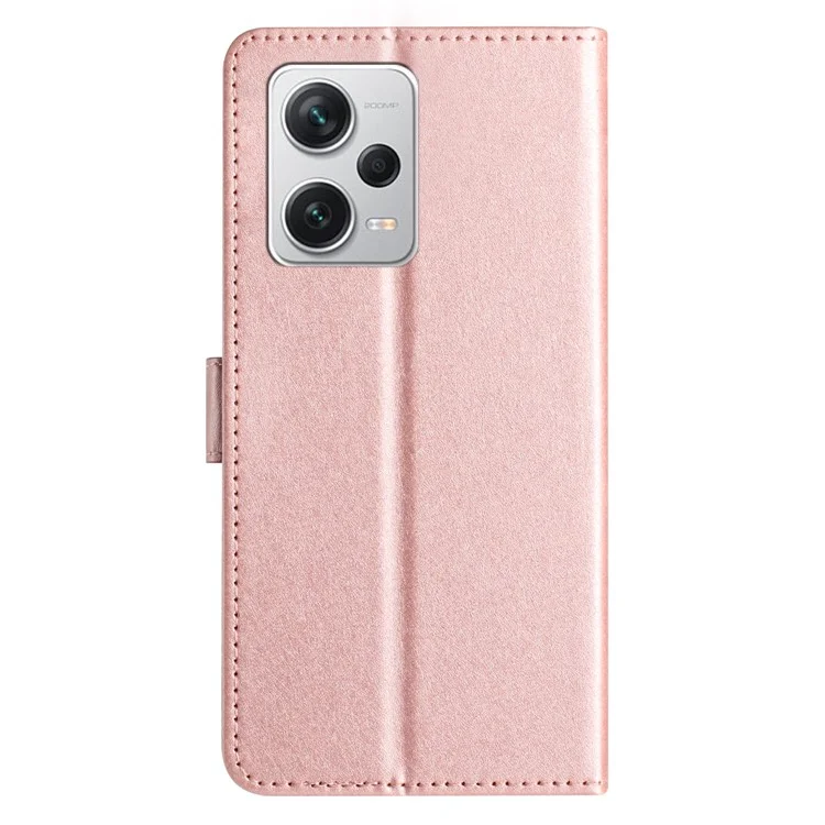 For Xiaomi Redmi Note 12 Pro 5G / 12 Pro Speed 5G / Poco X5 Pro 5G Leather Flip Shell Wallet Stand Silk Texture Phone Case - Rose Gold
