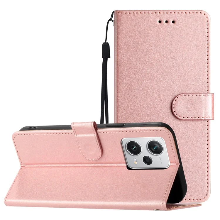For Xiaomi Redmi Note 12 Pro 5G / 12 Pro Speed 5G / Poco X5 Pro 5G Leather Flip Shell Wallet Stand Silk Texture Phone Case - Rose Gold