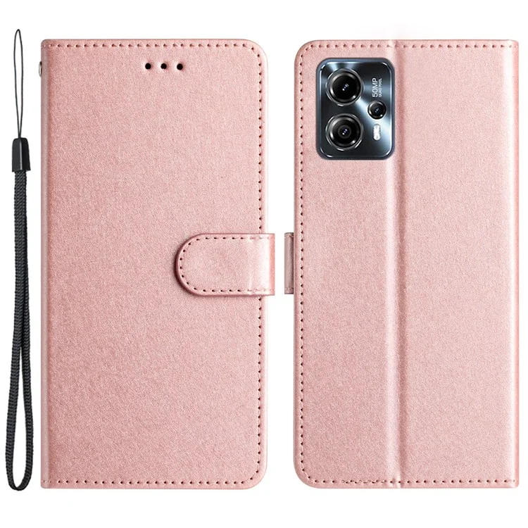 Para Motorola Moto G13 4G Ajustable Stand Silk Texture PU Leather Wallet Cell Phone Flip Case con Correa de Mano - Oro Rosa