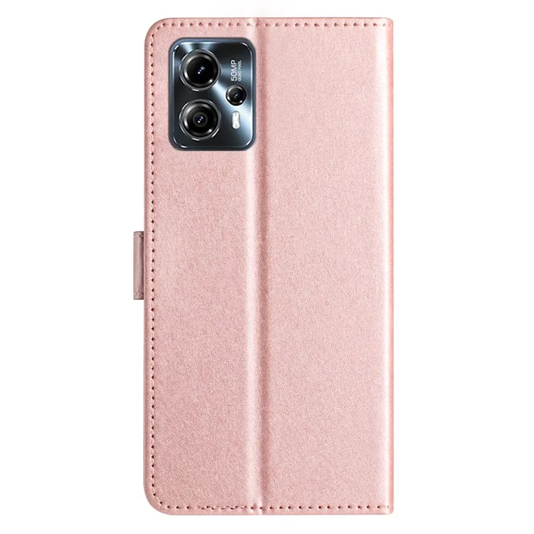 Para Motorola Moto G13 4G Ajustable Stand Silk Texture PU Leather Wallet Cell Phone Flip Case con Correa de Mano - Oro Rosa