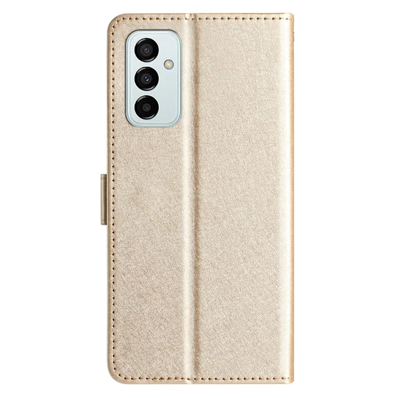 Phone Case for Samsung Galaxy A14 4G / 5G , Stand Silk Texture PU Leather Wallet Shell with Hand Strap - Gold