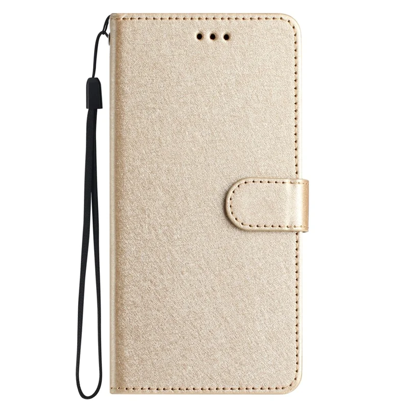 Phone Case for Samsung Galaxy A14 4G / 5G , Stand Silk Texture PU Leather Wallet Shell with Hand Strap - Gold