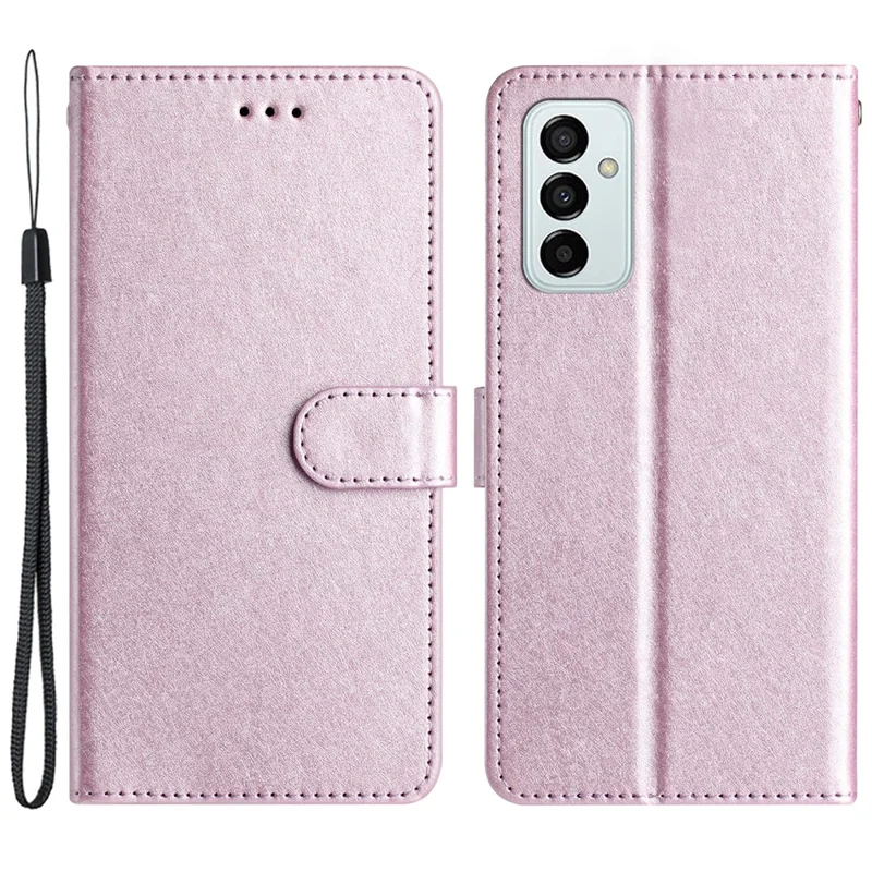 Phone Case for Samsung Galaxy A14 4G / 5G , Stand Silk Texture PU Leather Wallet Shell with Hand Strap - Light Purple