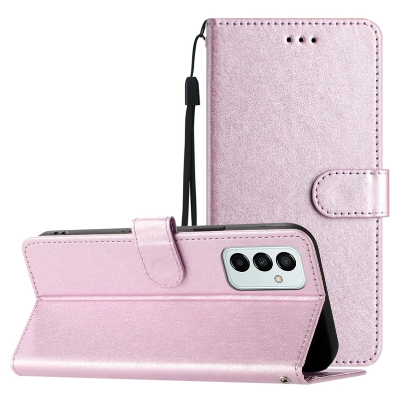 Phone Case for Samsung Galaxy A14 4G / 5G , Stand Silk Texture PU Leather Wallet Shell with Hand Strap - Light Purple