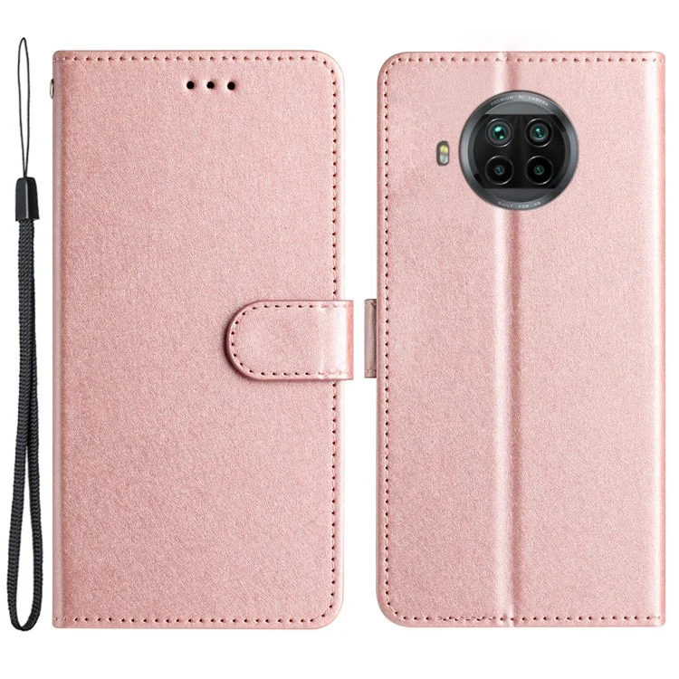 Cas Debout Pour Xiaomi Mi 10T Lite 5G / 10i 5G / Redmi Note 9 Pro 5G Texture de Soie Anti-bas - or Rose