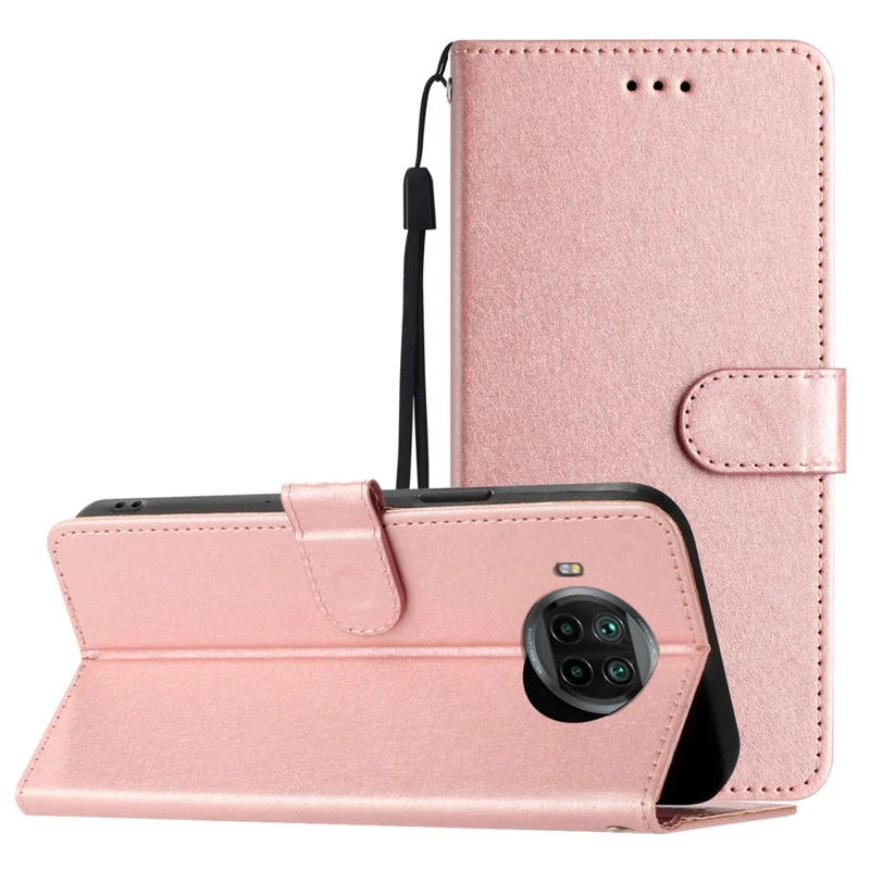 Stand Case for Xiaomi Mi 10T Lite 5G / 10i 5G / Redmi Note 9 Pro 5G Anti-fall Silk Texture PU Leather Wallet Shell with Hand Strap - Rose Gold