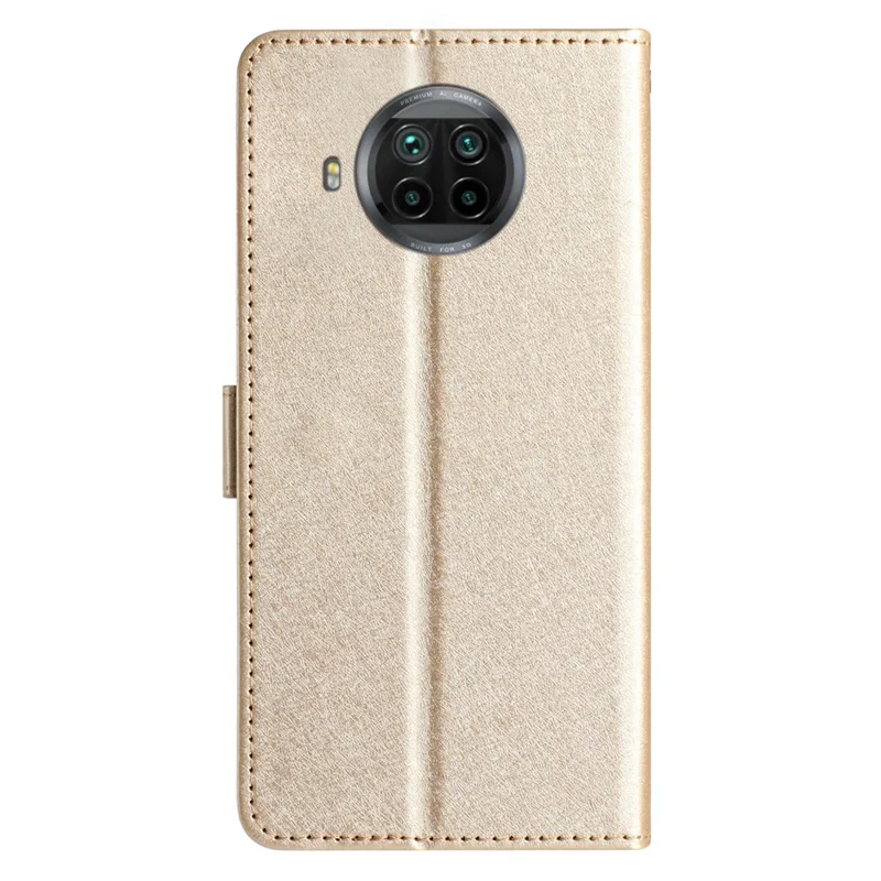 Stand Case for Xiaomi Mi 10T Lite 5G / 10i 5G / Redmi Note 9 Pro 5G Anti-fall Silk Texture PU Leather Wallet Shell with Hand Strap - Gold