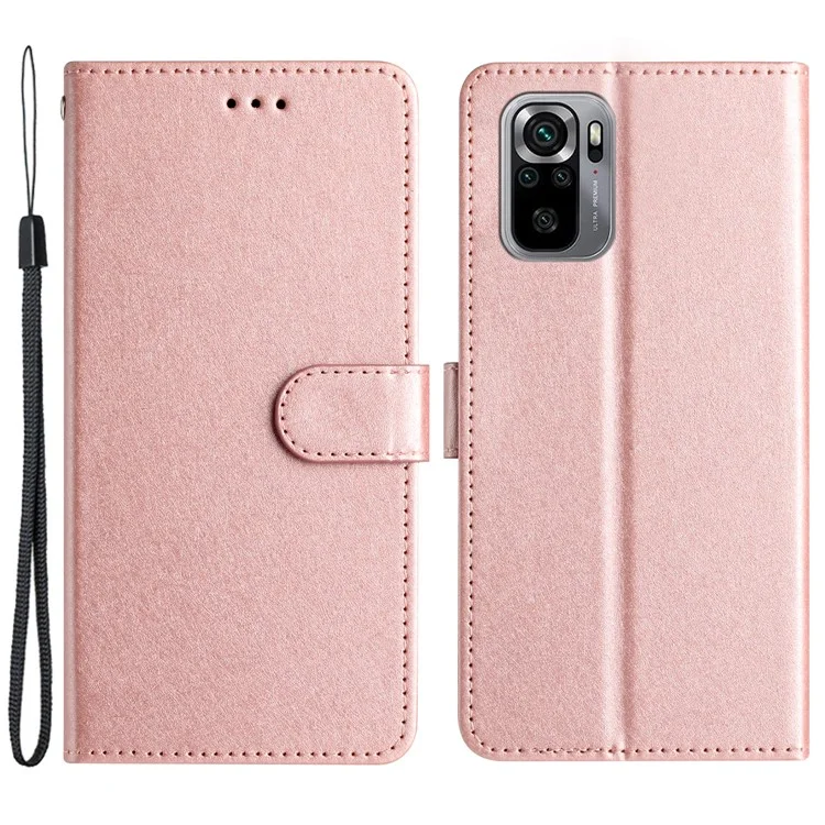 Coque en texture de soie pour Xiaomi Redmi Note 10 4G / 10S 4G / Poco M5s 4G Étui portefeuille en cuir avec support et dragonne - Or rose