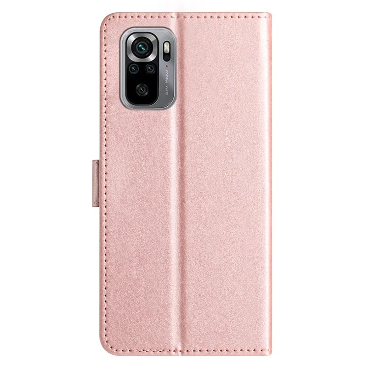 Coque en texture de soie pour Xiaomi Redmi Note 10 4G / 10S 4G / Poco M5s 4G Étui portefeuille en cuir avec support et dragonne - Or rose