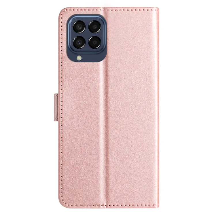 Custodia con texture in seta per Samsung Galaxy M53 5G Protezione da caduta Portafoglio in pelle con supporto e cinturino - Oro rosa