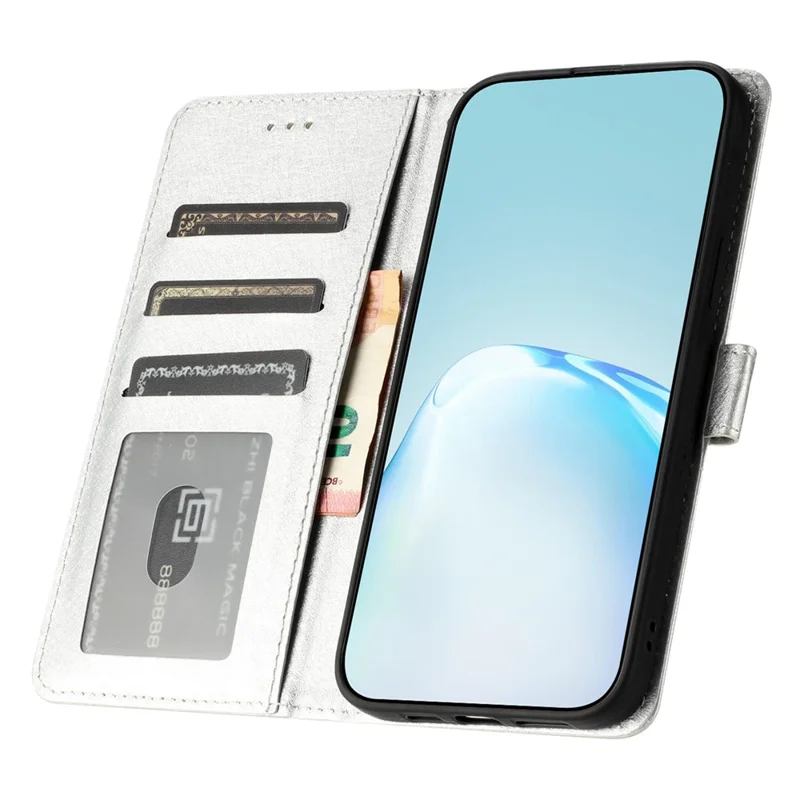Magnetic Clasp Case for Samsung Galaxy A20e Silk Texture Leather Wallet Stand Well-protected Shell with Hand Strap - Silver